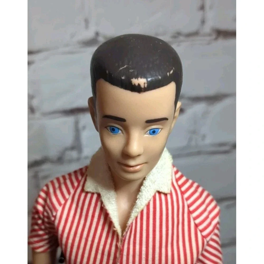 Vintage Brunette Straight Leg Ken‎ Doll #750 w/Original Outfit, sandals, stand